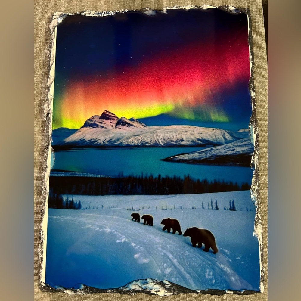 5x7 Sublimation Photo Slate. Alaskan Wilds with Northern Lights.